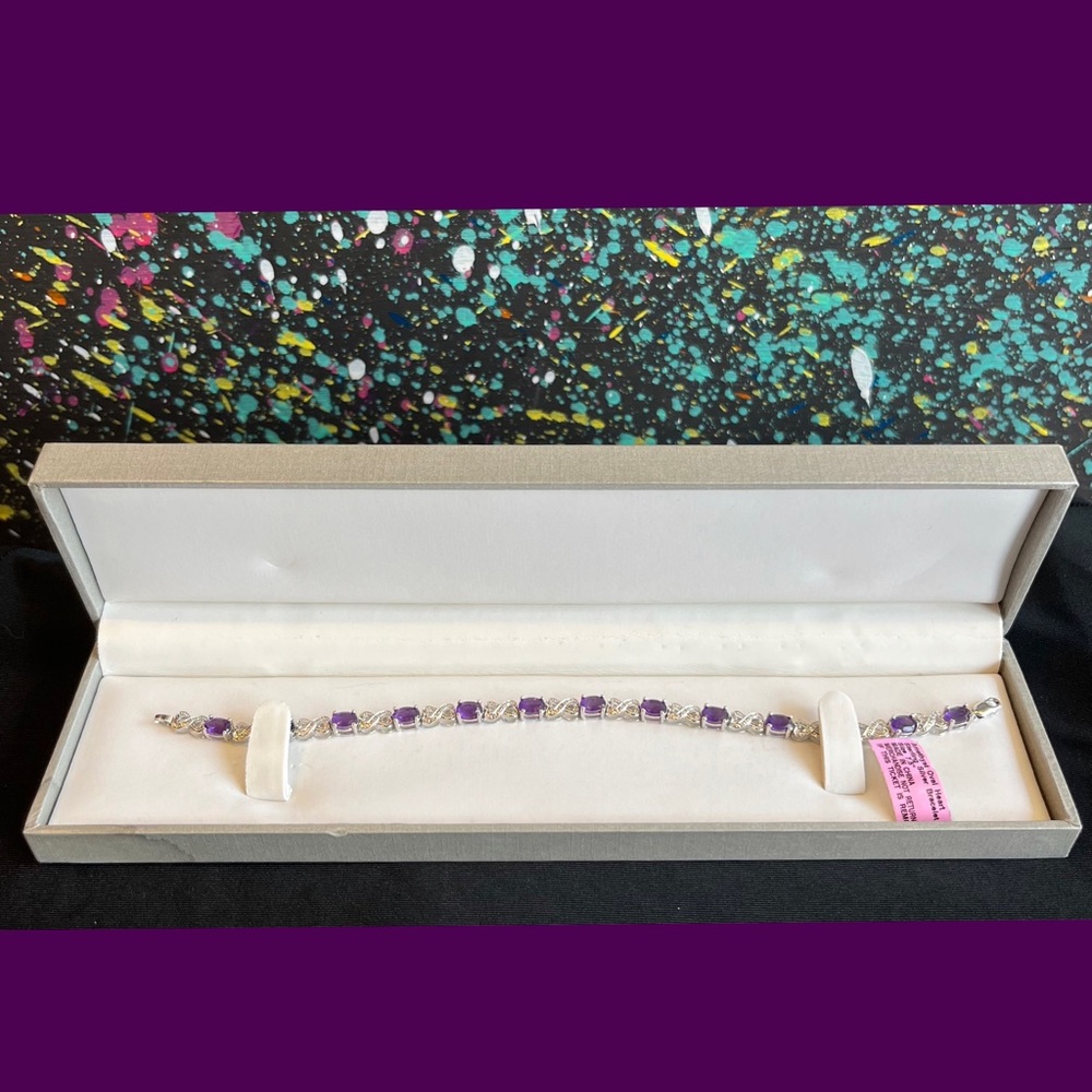 AMETHYST OVAL HEART SILVER STERLING TENNIS BRACELET